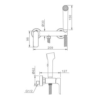 Гигиенический душ со смесителем Raglo R03.51.03 золотой сатин